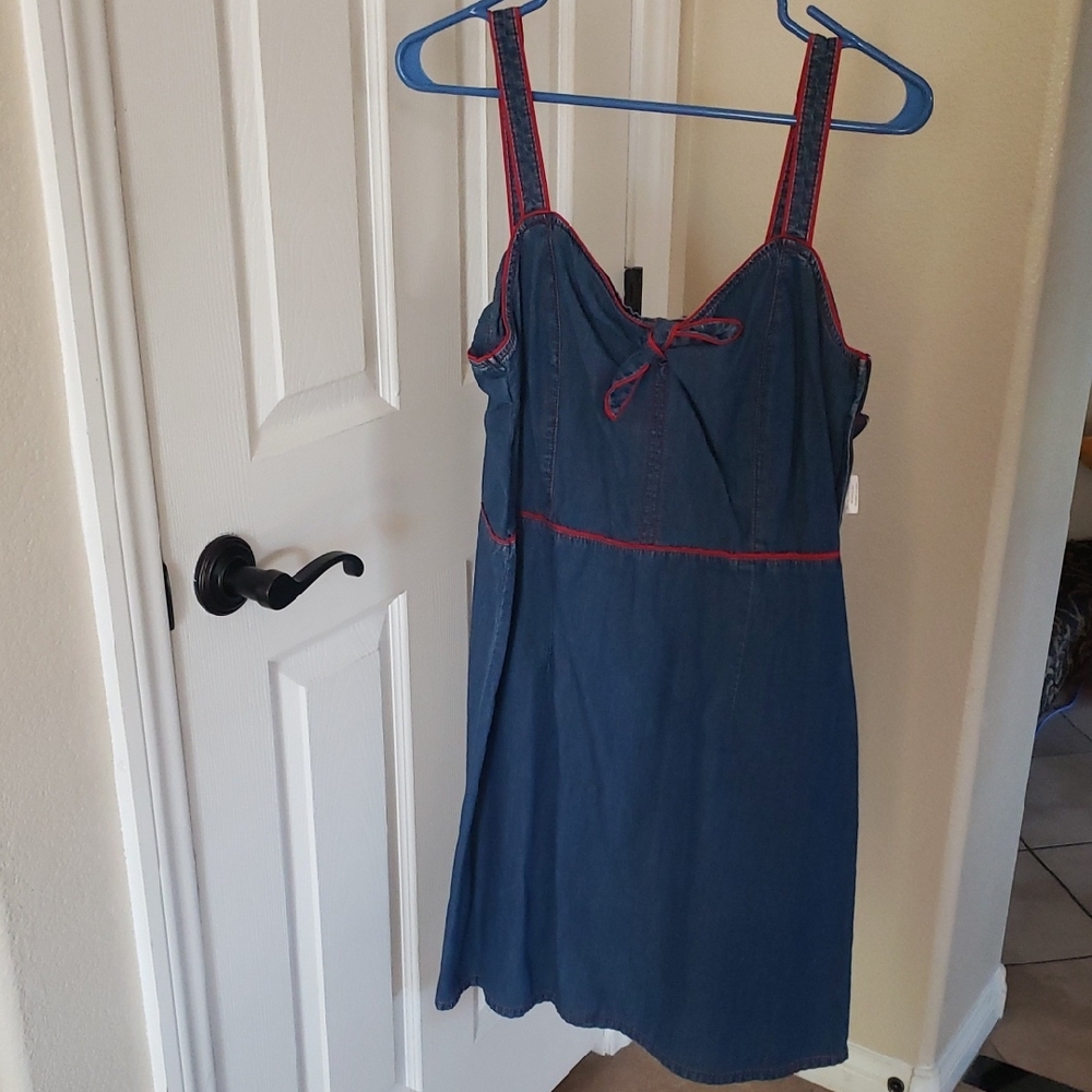 Faded Glory Blue Dress with Red Accents